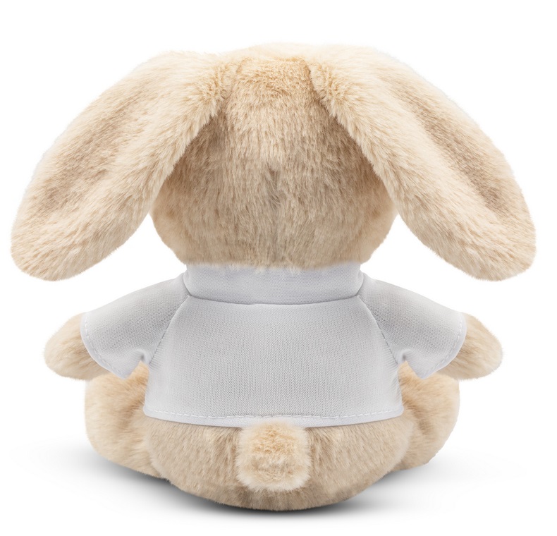 Pluszowy zając z białą koszulką do nadruku